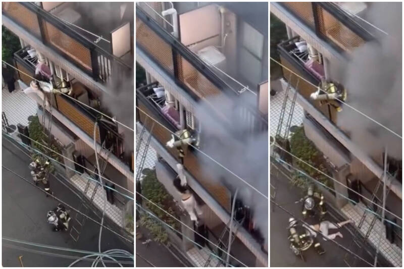 大阪火災驚魂！ 女子逃生踢倒梯子 與消防員接連墜樓畫面曝