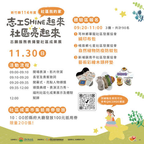 竹縣11/30社區成果展 現場手作體驗即日起報名