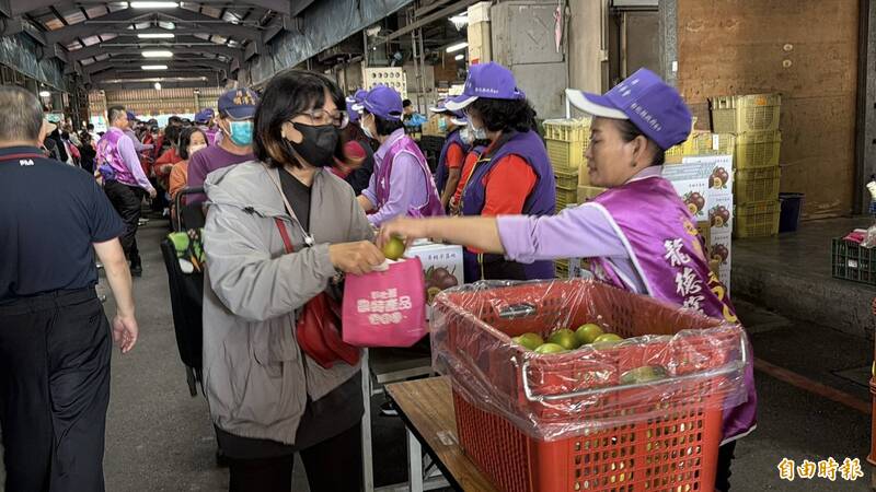 彰化免費水果3000份大放送，排隊人龍超過1公里。（記者劉曉欣攝）