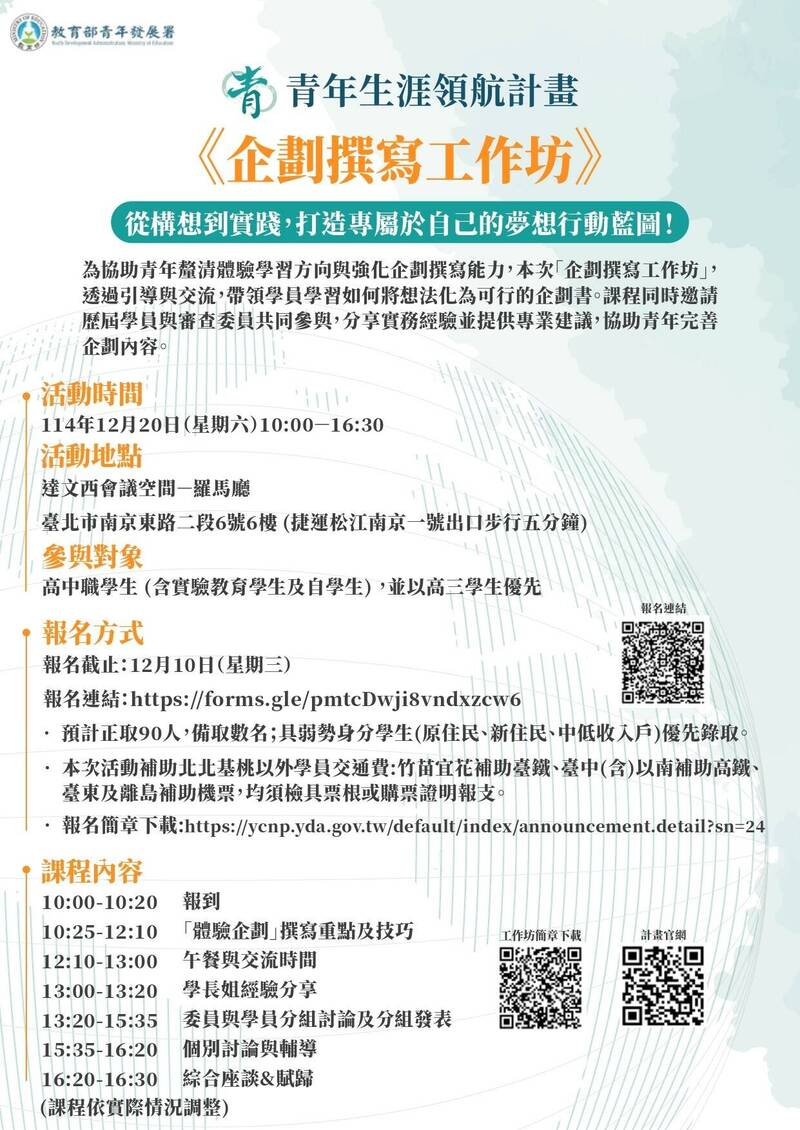 「青年生涯領航計畫」助追夢 教育部月發1萬獎金