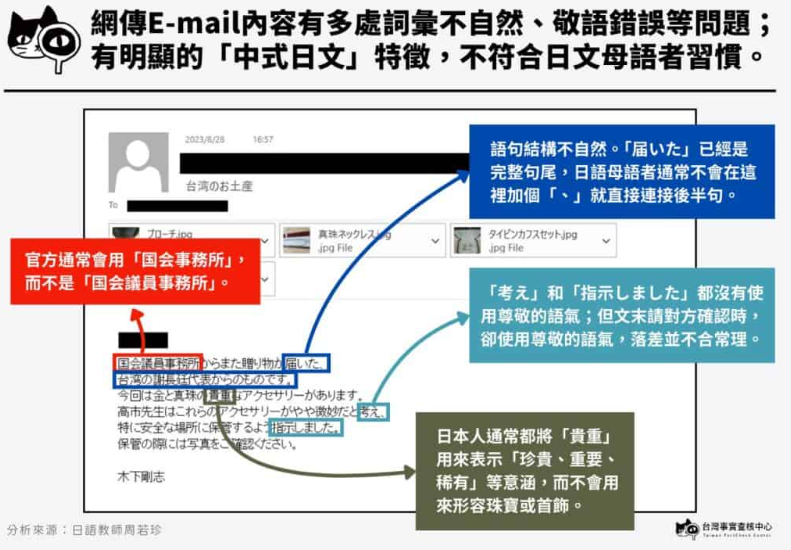 網傳謝長廷拿百萬珠寶賄賂高市早苗 事實查核中心揭疑點打臉