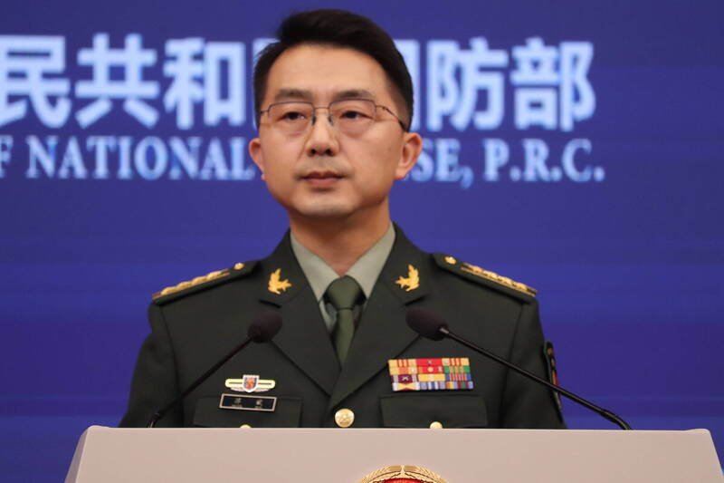 中国国防部发言人蒋斌。（中央社）