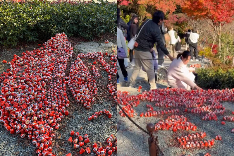 中國女破壞大阪勝尾寺「台灣達摩陣」 老公制止無效畫面曝光