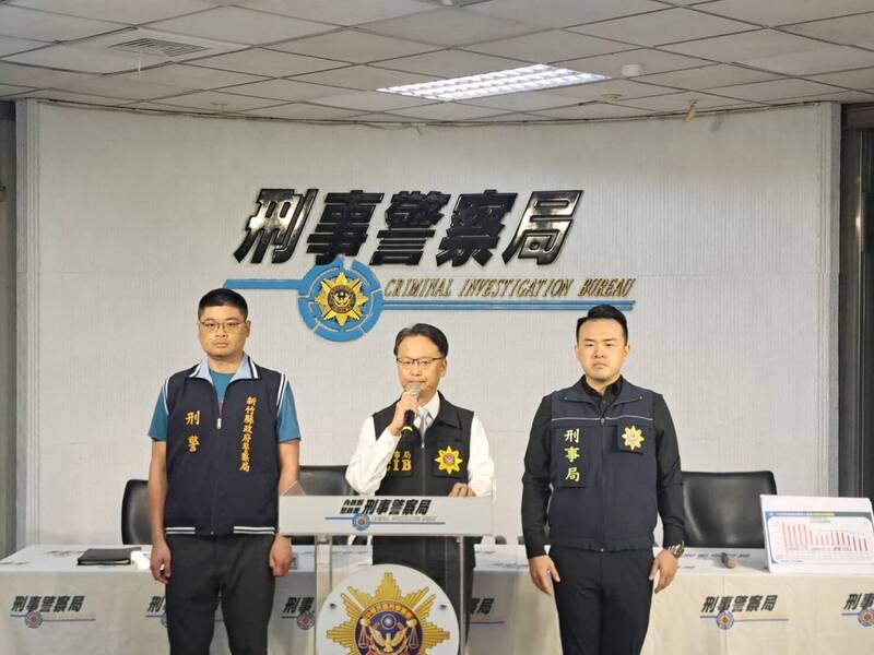 刑事局偵七大隊副大隊長林漢隆說明地面師結合詐團案。（記者邱俊福翻攝）