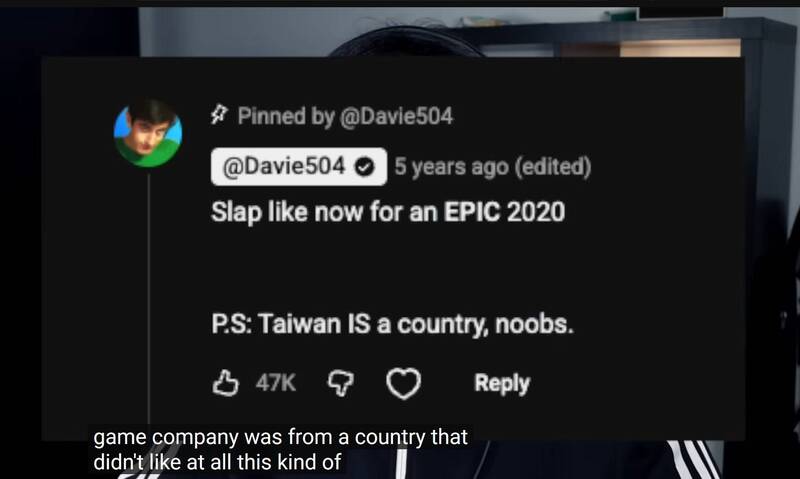 比亞萊收到手遊公司來訊，要求刪除5年前的一則網路留言，「菜雞，台灣是個國家」，遭他直接拒絕。（圖擷自YouTube）