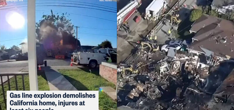 施工意外釀氣爆！加州3房屋「炸成廢墟」6傷 恐怖畫面全都錄