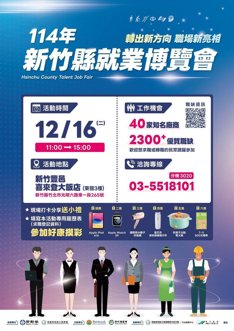 12/16新竹縣就業博覽會釋出2300職缺 找工作還可參加抽獎