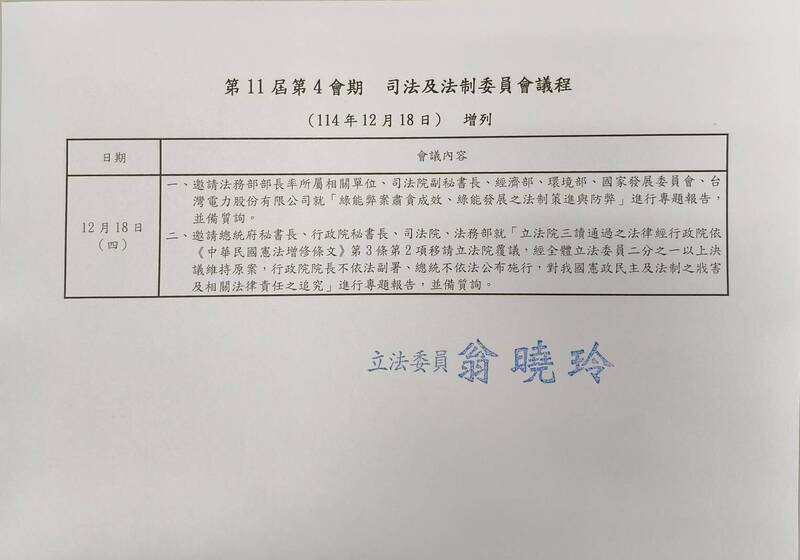 翁曉玲變更議程追究不副署法律責任 林月琴:憲政爭議一次說清也好