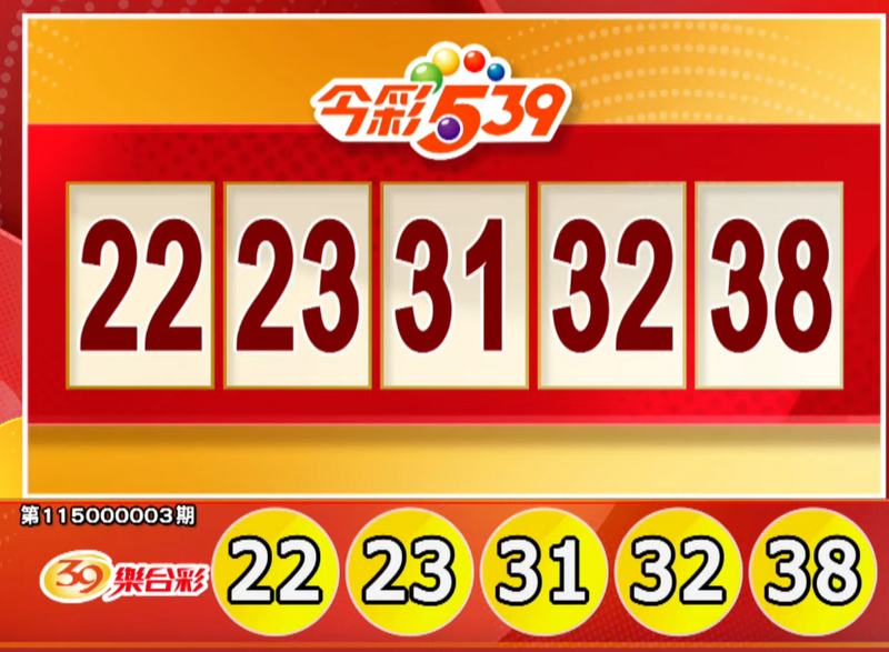 今彩539、39樂合彩開獎號碼。（擷取自三立iNEWS《全民i彩券》）