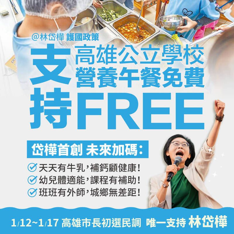 林岱樺挺營養午餐免費 再加碼3大教育投資