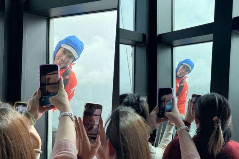 為明天試爬！她在101吃尾牙 驚見霍諾德高空「熱情招呼」