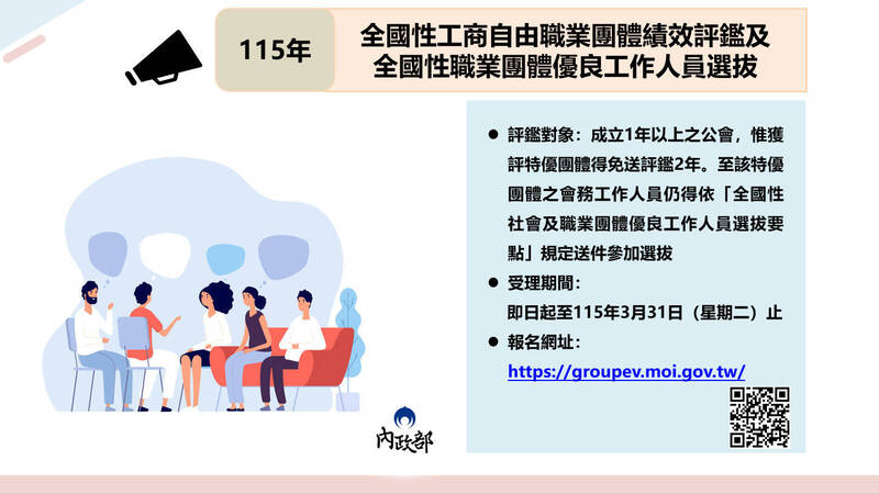 內政部啟動115年職業團體績效評鑑報名 3月31日截止