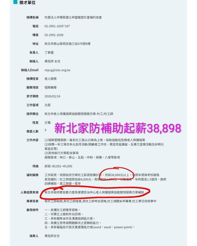 新北委外家暴性侵防治社工怨薪資落後北桃 社會局稱均依衛福部規定