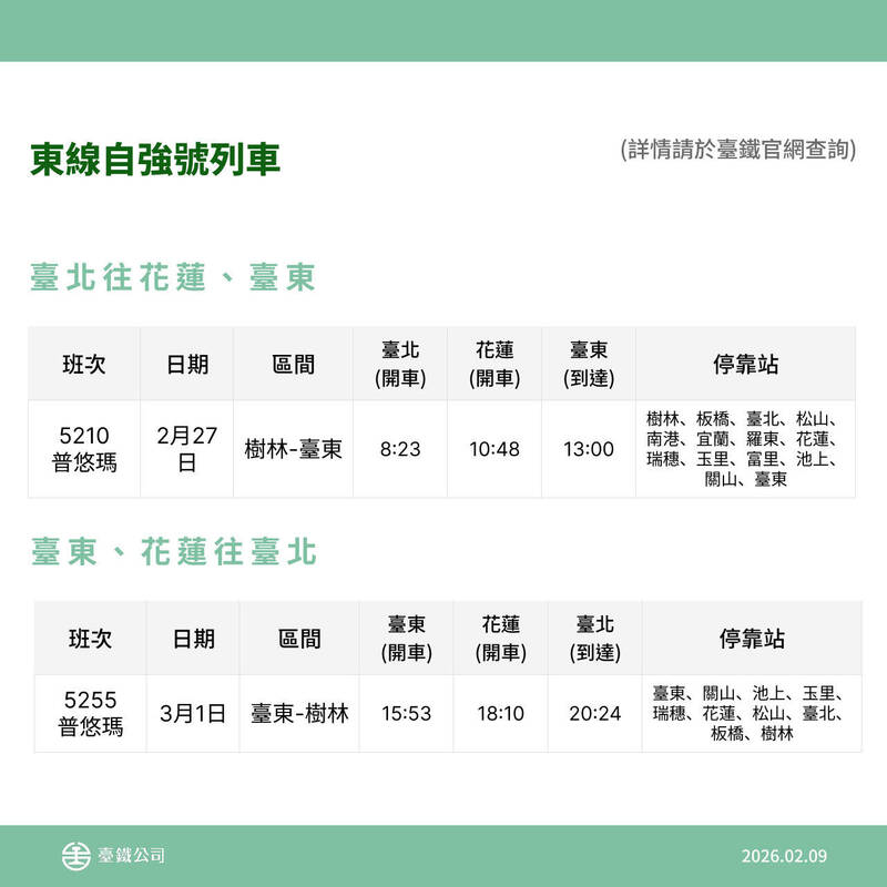 台鐵228連假再加開29班! 2/11開放購票 - 2026春節專區 - 自由電子報 專區
