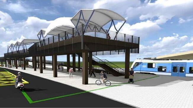 集集鎮公所在集集火車站旁興建「空中平台」，完工後可遠眺環山景致與欣賞列車進站。（示意圖，集集鎮公所提供）