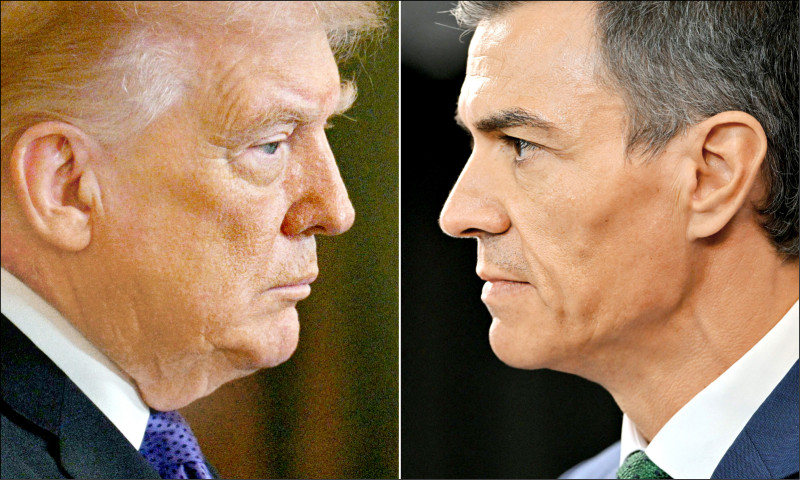 在西班牙總理桑傑士（右）拒絕美國使用其基地用於攻伊行動，美國總統川普揚言切斷和西班牙的「所有貿易」。（法新社檔案照）