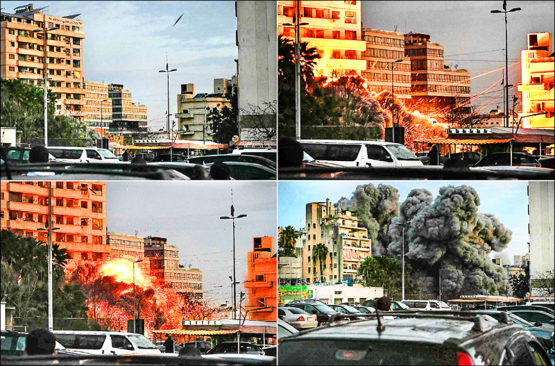 以色列18日加強空襲黎巴嫩首都貝魯特市中心，真主黨控制的貝魯特南郊不斷傳出爆炸聲，據稱造成至少10人死亡，一棟10層樓建築被毀，景象怵目驚心。（法新社）