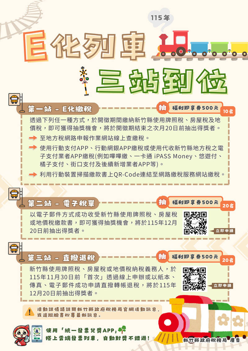 竹縣推E化繳稅三重抽獎 有機會中500元禮券