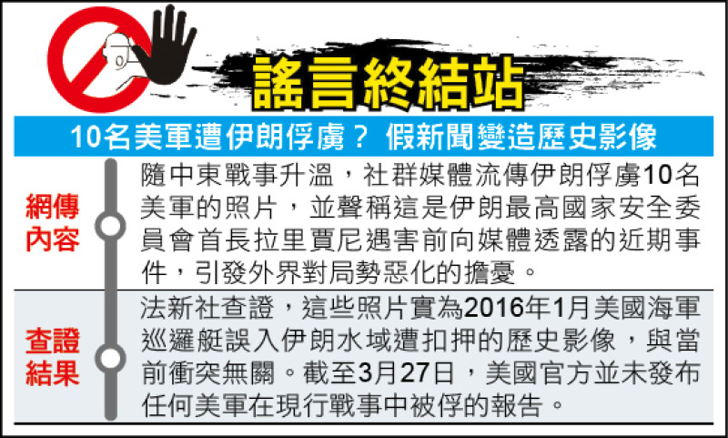 謠言終結站》10名美軍遭伊朗俘虜? 假新聞變造歷史影像