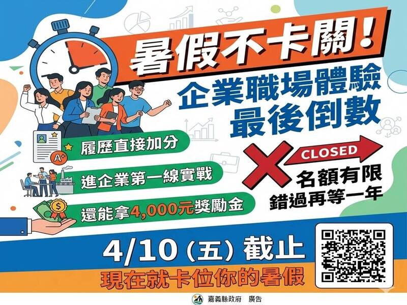 嘉義企業暑期工讀最高45k 再加碼4000元獎勵金