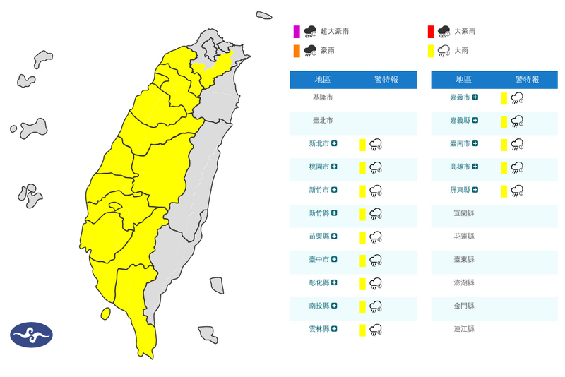 大雷雨轟彰投雲嘉 14縣市大雨特報