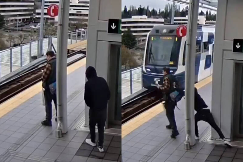 死裡逃生！西雅圖男子月台滑手機 帽T男猛力一推驚悚畫面瘋傳