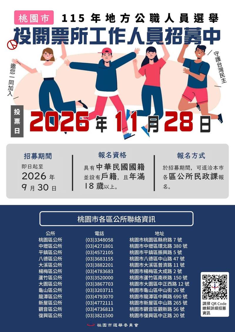 2026地方公職人員選舉11月28日舉行 桃市工作人員開始招募