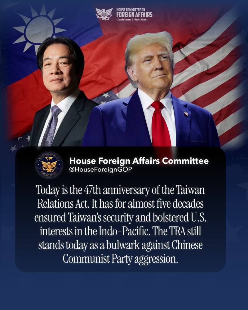 對比鄭習會?美眾院外委會共和黨團官宣「川賴照」