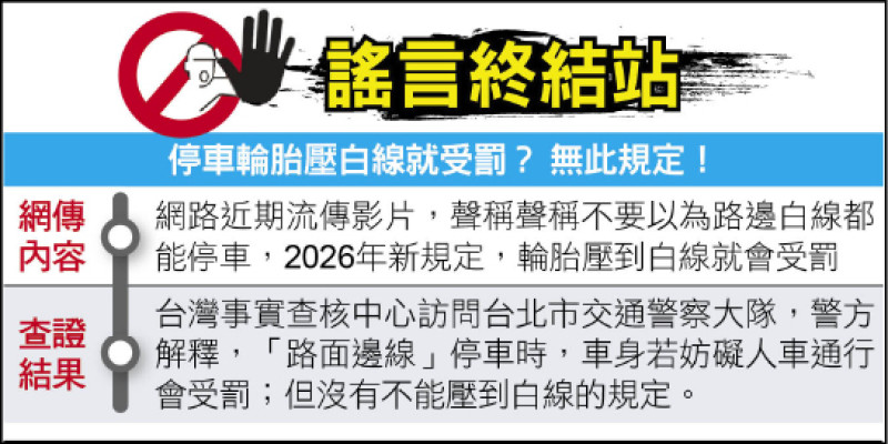 謠言終結站》停車輪胎壓白線就受罰? 無此規定!