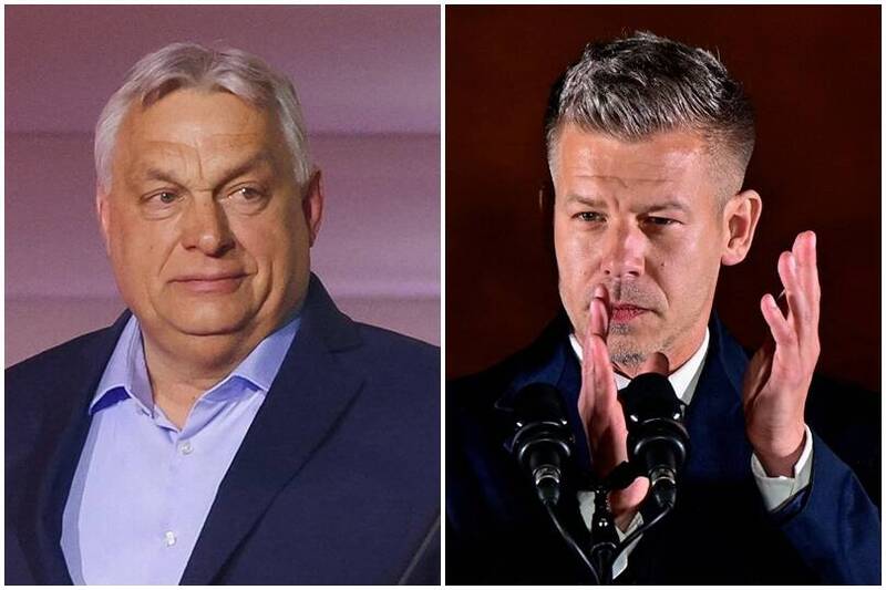 匈牙利總理奧班（左）12日在國會選舉中敗給政壇新秀馬格雅（右），失去掌控長達16年的權力。（路透合成圖）