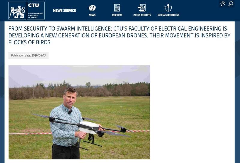 捷克理工大学（ČVUT）电机工程学院开发新一代无人机技术，结合高安全设计与仿生群体智慧，让无人机可如鸟群般高速灵活行动。（撷取自捷克理工大学官网）