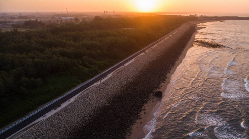 桃園市新屋後湖溪生態園區的夕照。(桃園市海資處提供) 桃園市新屋後湖溪生態園區的夕照。(桃園市海資處提供)