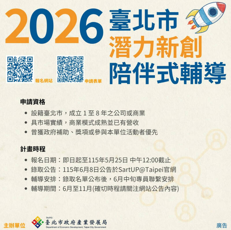 北市「潛力新創陪伴式輔導計畫」啟動 重量級業師提供一對一深度輔導