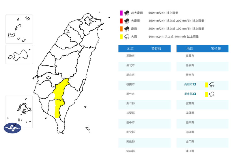 2縣市大雨特報！氣象署：恐有短延時強降雨