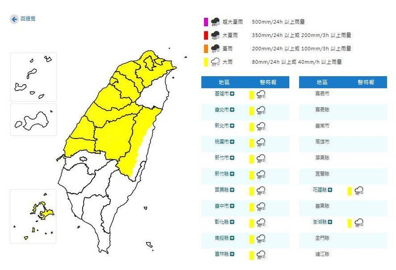 13縣市大雨特報！氣象署提醒慎防瞬間大雨