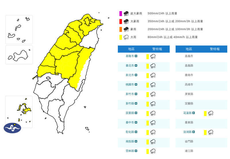 上班上課注意！氣象署發布13縣市大雨特報