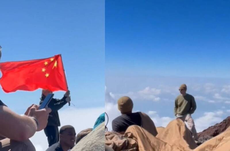 登富士山在一群美軍面前揮五星旗！中國戰狼被1招反制狼狽逃離