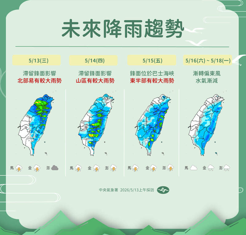 今晚起中部以北防雷雨 週六半個台灣可望轉晴