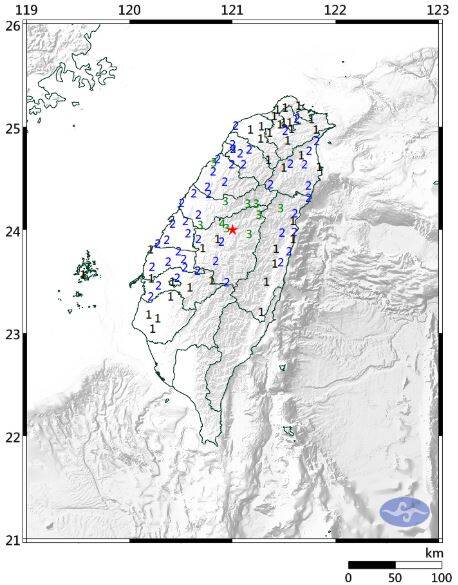 08:46埔里規模5.1極淺層地震 多地震度達3級以上
