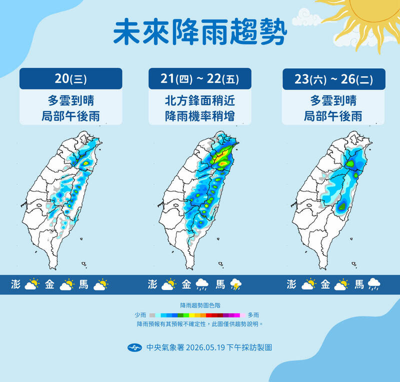大台北明午後雷陣雨！週四雨彈加劇 擴及半個台灣