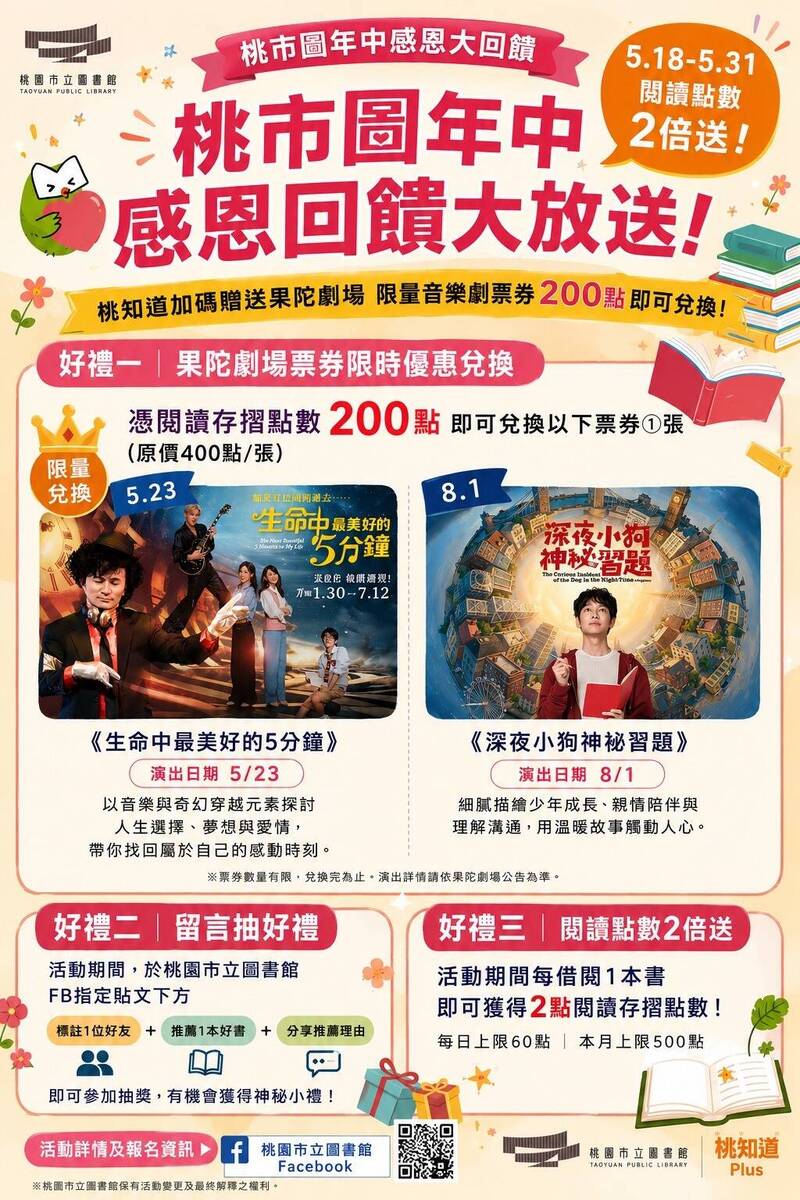 借書賺點數!桃市圖年中回饋2倍送 加碼兌換果陀音樂劇票