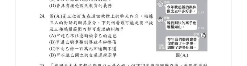 國中會考社會科第24題爆爭議 引發司法界也參戰