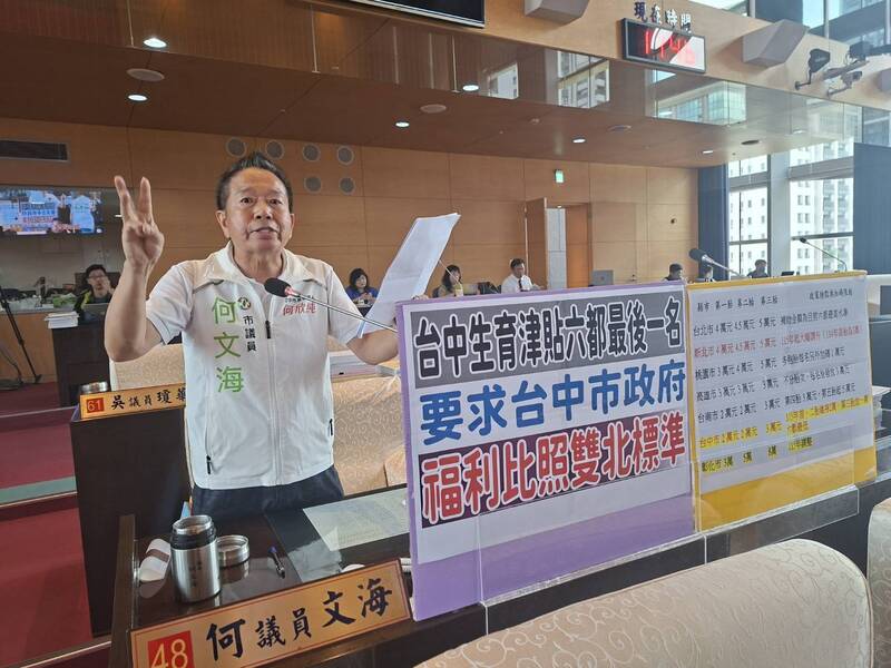 台中市生育津貼六都墊底 議員要求比照雙北標準