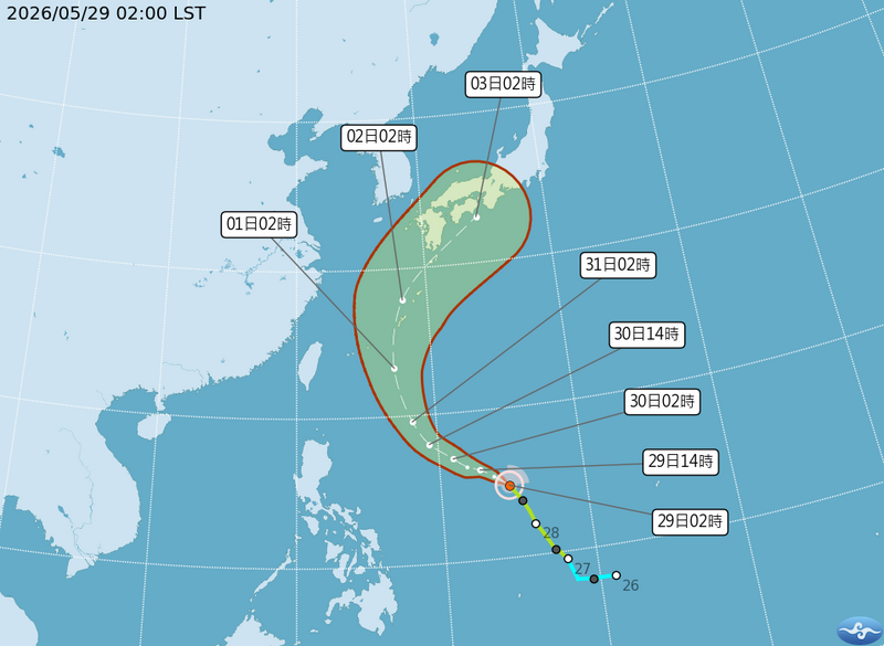 氣象專家林得恩指出，薔蜜颱風擦邊而過，下週一、週二中心最靠近台灣。（圖擷自氣象署網站）