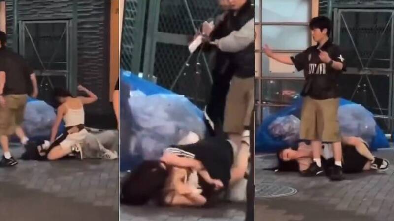 超派「日韓大戰」!日本、南韓2正妹大阪街頭纏鬥 狠扯衣衫險走光