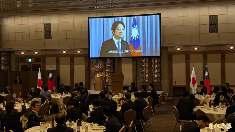 賴清德總統在「日本台灣友好議員聯盟」的總會以錄影致詞。（記者林翠儀攝）