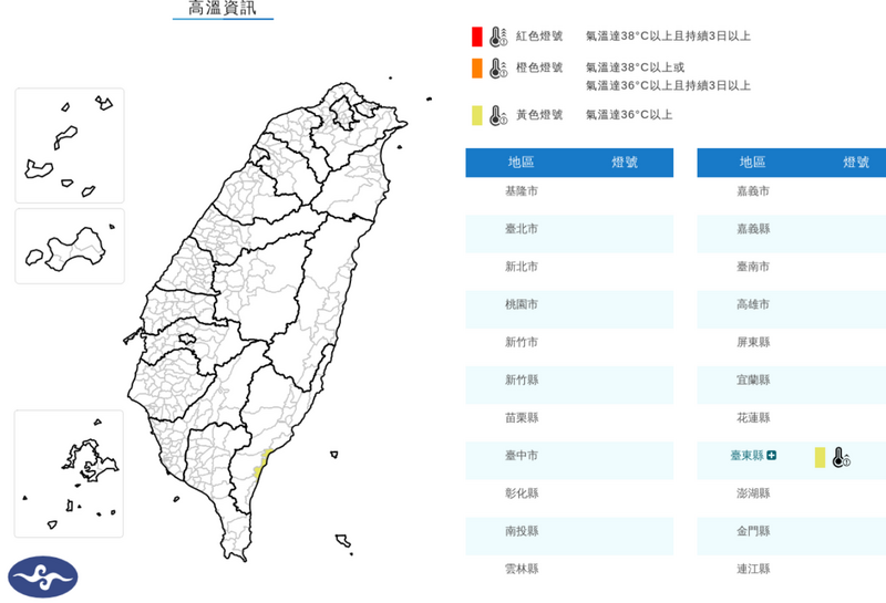 台東縣週日局部地區衝36度 慎防焚風