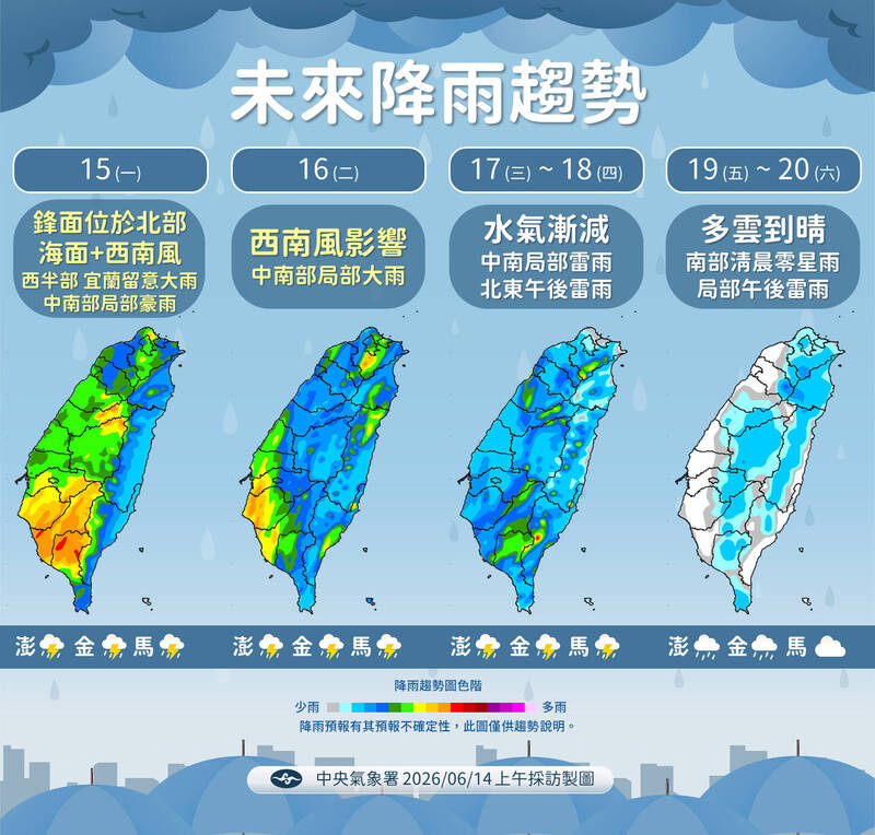 今起連2天全台濕答答! 中南部地區雨彈狂炸