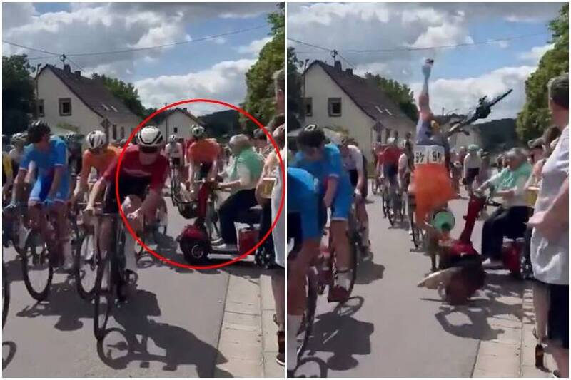 驚悚影片曝!德國嬤代步車闖賽道 自行車選手慘噴飛