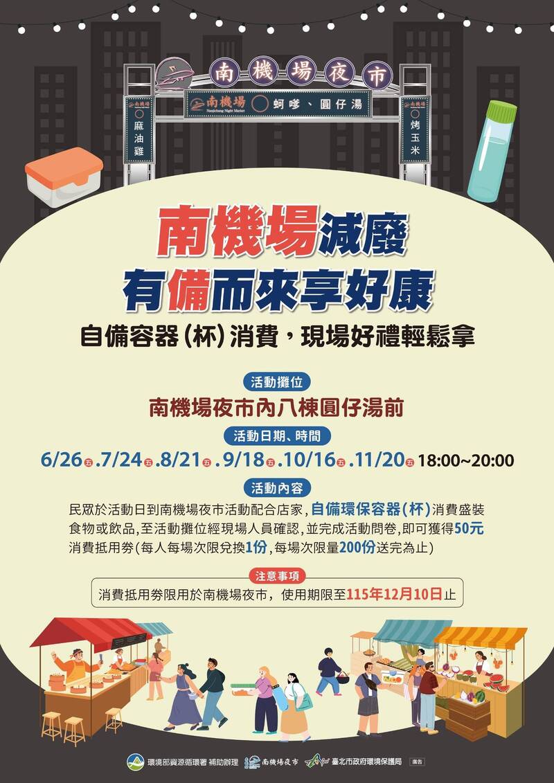 北市環保局與南機場夜市合作 祭50元抵用券鼓勵環保外帶